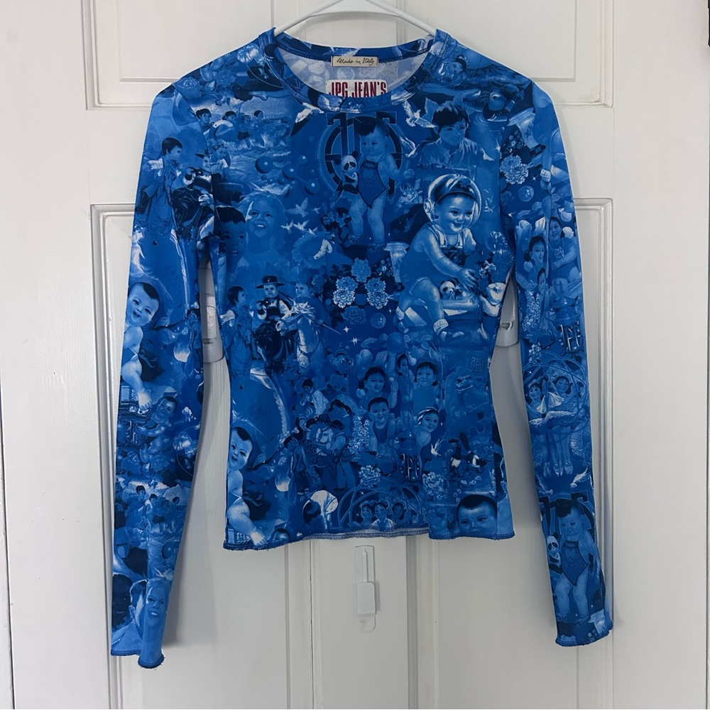 Jean Paul Gaultier Blue Graphic Long Sleeve Top